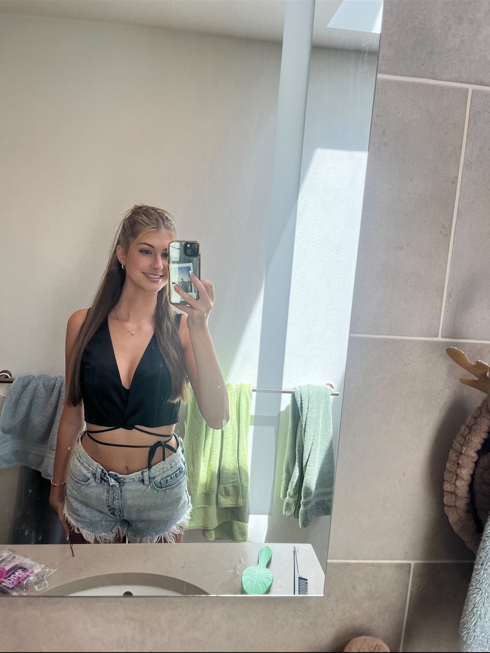 Black Wrap Crop Top with Tie Detail - Women